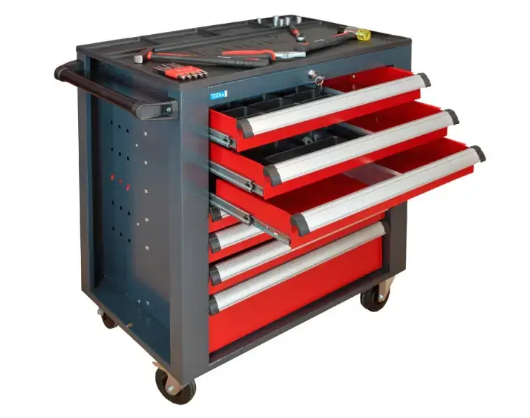 Dílenský vozík na nářadí (prázdný) - zásuvky a skříňka