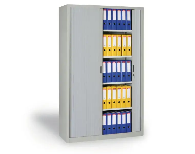 Kovová archivační skříň s roletovými / žaluziovými dveřmi vhodná do kanceláře