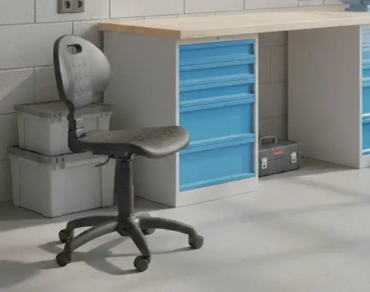 Průmyslové pracovní židle vhodné do dílny nebo laboratoře