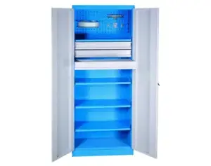 Kovová dílenská skříň se zásuvkami a perforovanou zadní stěnou