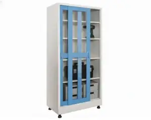 Kovová dílenská skříň policová s posuvnými prosklenými dveřmi