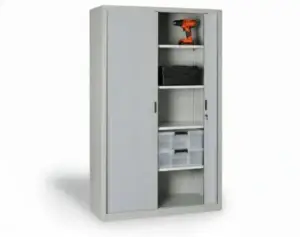 Kovová dílenská skříň policová s roletovými / žaluziovými dveřmi