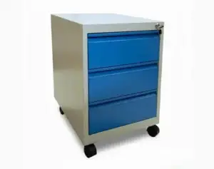 Kovový kancelářský zásuvkový kontejner pojízdný (modro-šedý) | E-regaly.cz