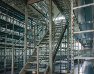 Patrové regály se schodištěm ve skladu | E-regaly.cz