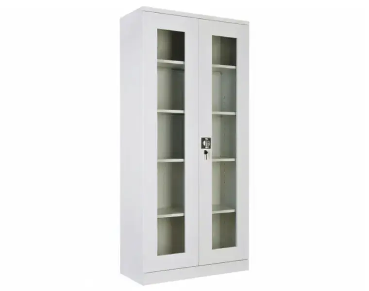 Kovová policová skříň svařovaná s prosklenými dveřmi