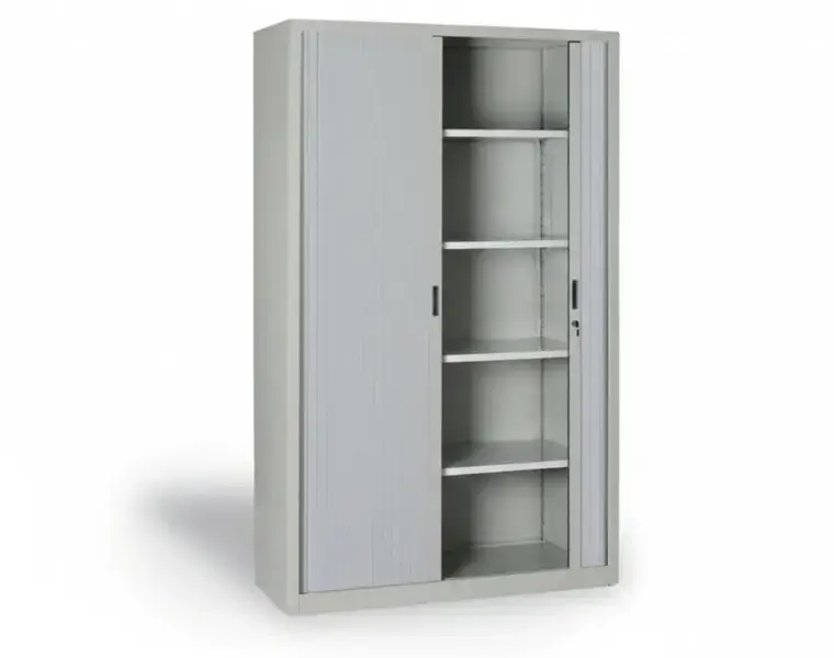 Kovová policová skříň s roletovými / žaluziovými dveřmi